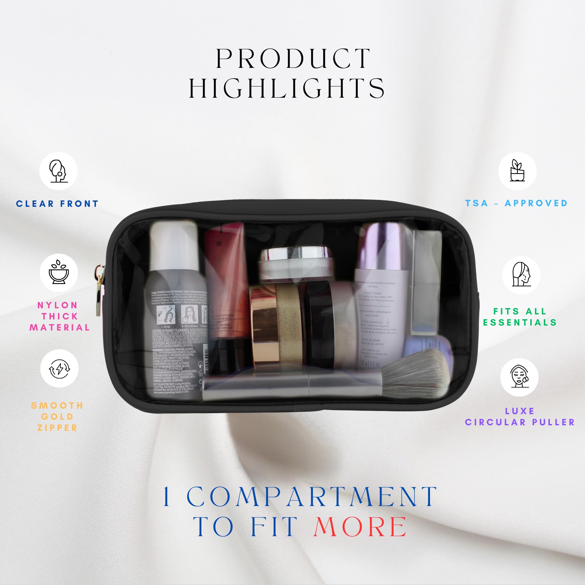 DANCOUR Clear Makeup Bag Mini Makeup Bag for Purse Mini Pouch Purse Clear Pouch Small Cosmetic Travel Case Travel Cosmetic Case (Small, Black)
