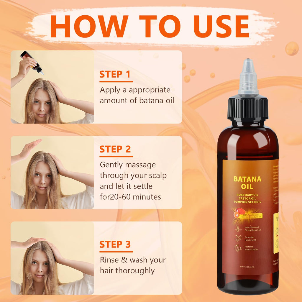 Natural Batana Hair Revival Formul, 4-in-1 Liquid Batana Oil, Batana Oil for Hair, Rosemary Oil for Hair, for Men and Women, Prevents Dry Hair & Hair Loss for All Hair Types (1PCS)