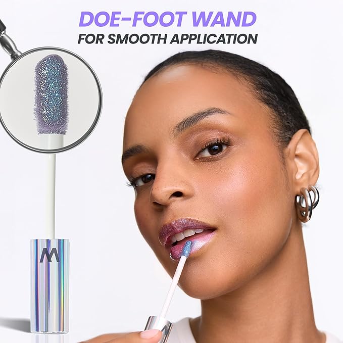 Wonderskin Lip Gloss - Blue Glitter Top Gloss, Long Lasting Gloss