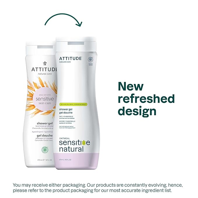 ATTITUDE Body Wash for Sensitive Skin, EWG Verified Shower Gel, Soothing Oat, Dermatologically Tested, Plant and Mineral-Based, Vegan Personal Care, Sweet Jasmine Scent, 16 Fl Oz
