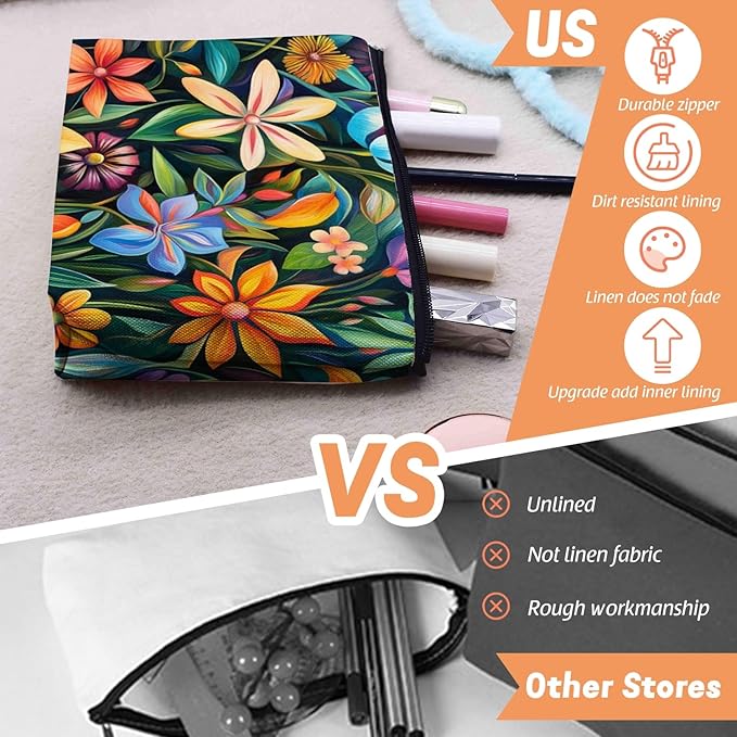 Scribesense Cosmetic Bags Travel Makeup Toilet Case Waterproof Pouch for Women Girls 6.7X9.45inches - Color - Rich Painting of Diverse Flowers