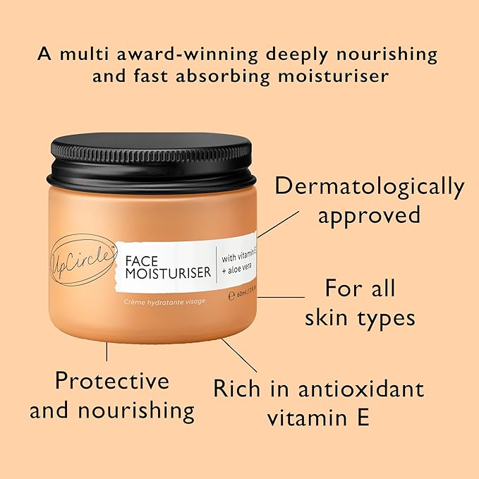 UPCIRCLE Face Moisturizer with Argan Powder 1.7oz - Nourishing Day Cream - Vitamin E, Aloe Vera, Glycerin, Shea + Coconut Butter - Natural, Vegan + Cruelty-Free