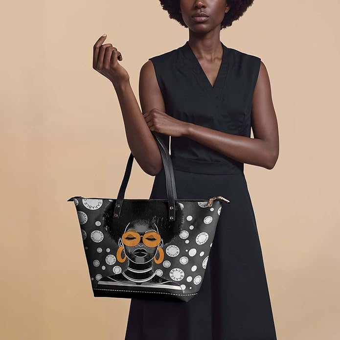 Afroyla African Black Women's Leather Tote Bag, Large Size, Premium Leather, Perfect Presents For Women (Fahari, Premium Vegan Leather)