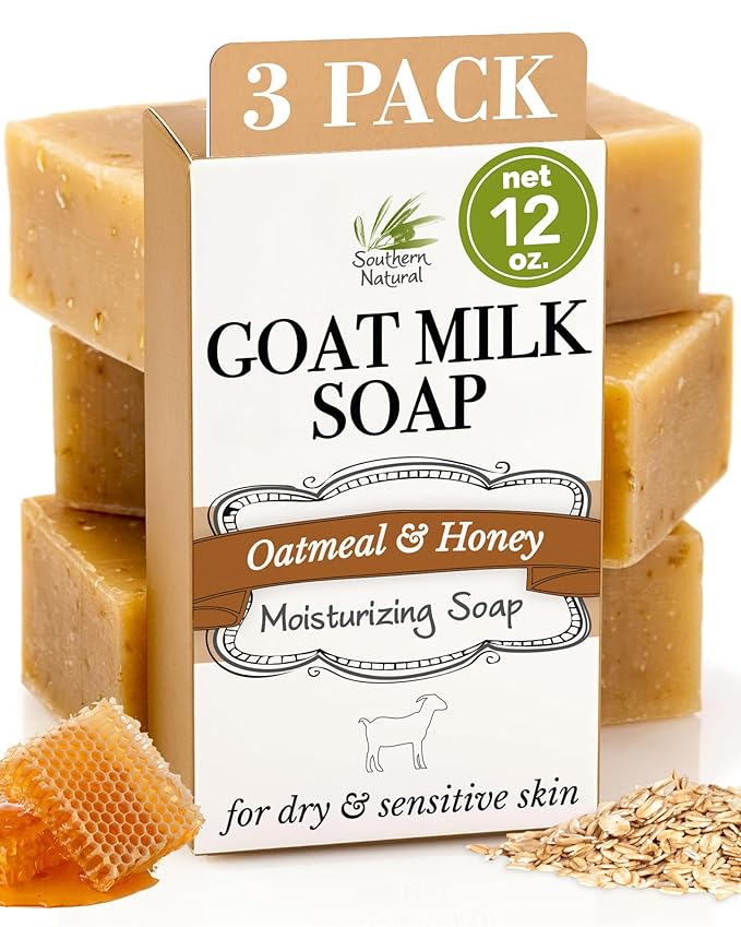 Southern Natural Oatmeal Soap Bar, 3 Pack, Unscented Goat Milk Soap Bars