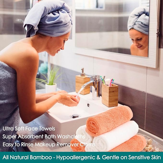 Wash Cloths 6 Pack,Face Towel for Sensitive Skin,13''x13'',White+Orange