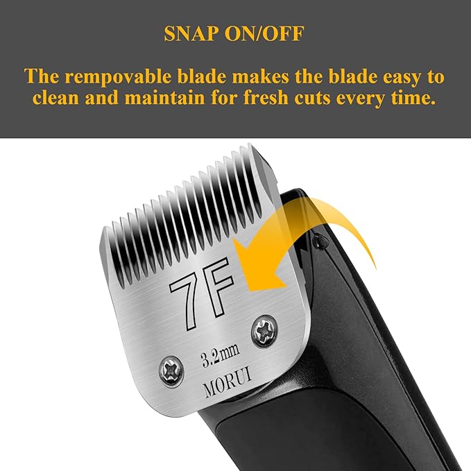 morui 7F Cut Length 1/8"(3.2mm) Detachable Pet Dog Clipper Blades UltraEdge Series Clipper Blades for Dog Grooming Compatible with Most Andis,Oster A5 Wahl KM Series Clippers