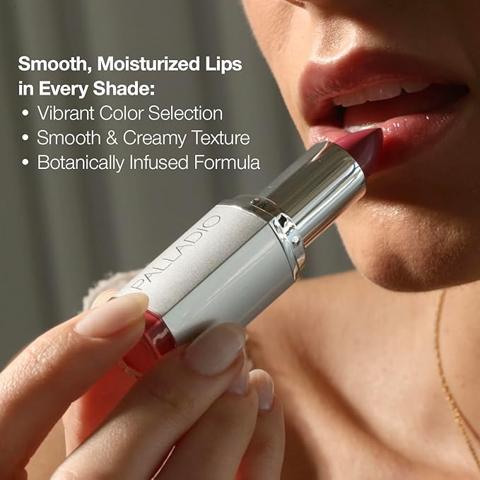 Palladio Herbal Lipstick, Rich Pigmented and Creamy, Infused with Aloe Vera, Chamomile & Ginseng, Prevents Lips from Drying, Combats Fine Lines, Long Lasting Lipstick, Rosey