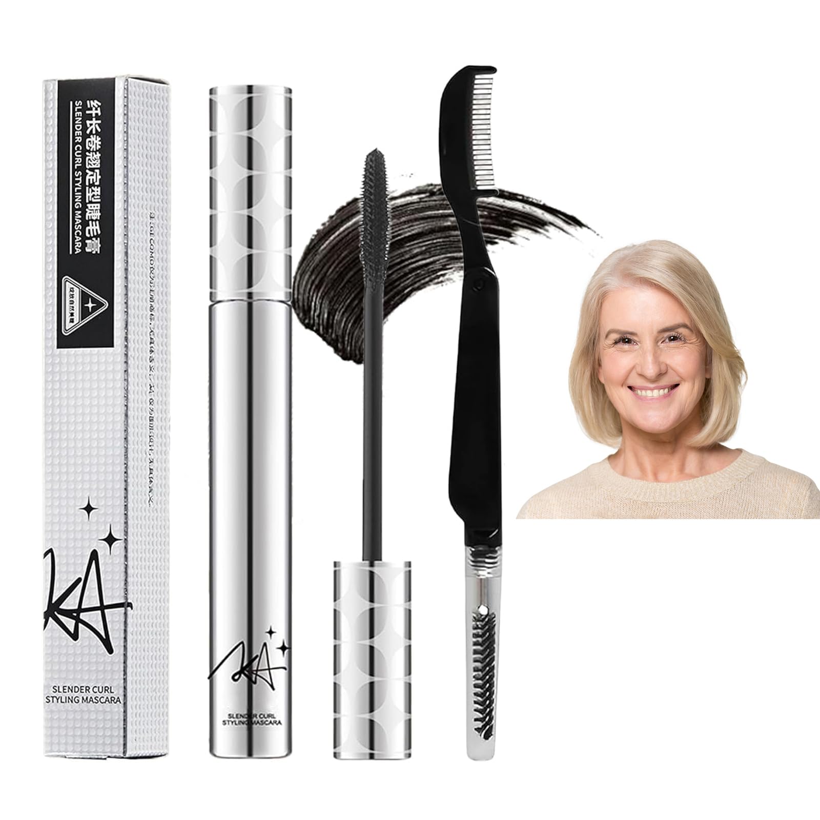 Black Mascara for Older Women 60 Plus, Prime Waterproof Volume and Length for Hypoallergenic Máscara with Long Lasting, Hypoallergenic, Lightweight for Sensitive Eyes-01