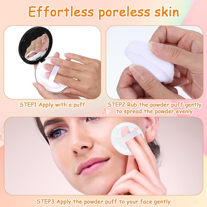 YBEATY 40PCS Cotton Makeup Puffs Pure Cotton Soft Washable Loose for Powders Foundation with Ribbon 2.36 Inch Round Makeup Dusting Powders Puff for Loose Body Wet Dry