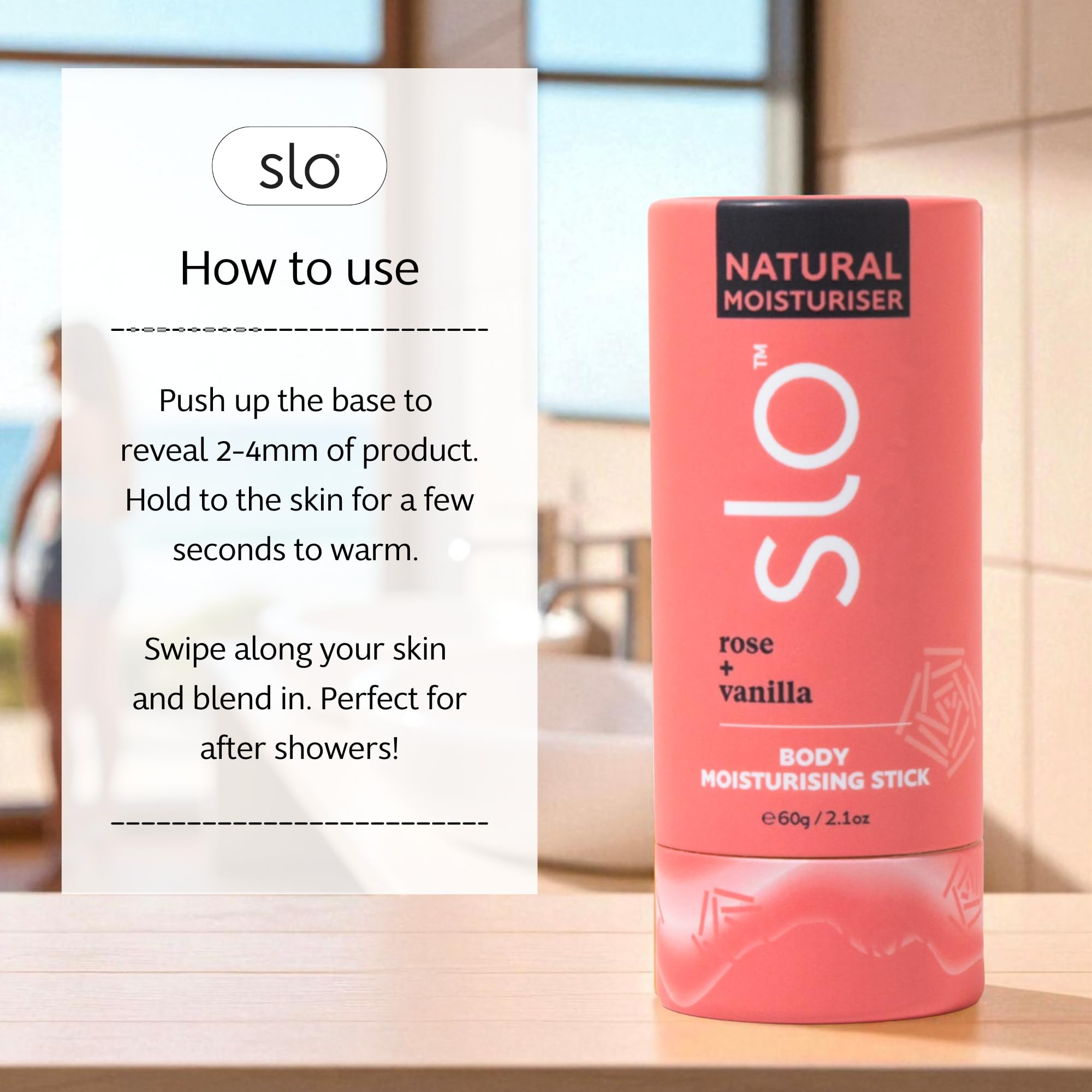 Slo 2-Pack Moisturizing Stick - Solid Body Balm with Organic Ingredients - Hydrates & Nourishes - Cocoa Butter, Coconut Oil and Vitamin E - Travel-Friendly - Rose Vanilla & Lime Coconut (2x2.1oz/60g)