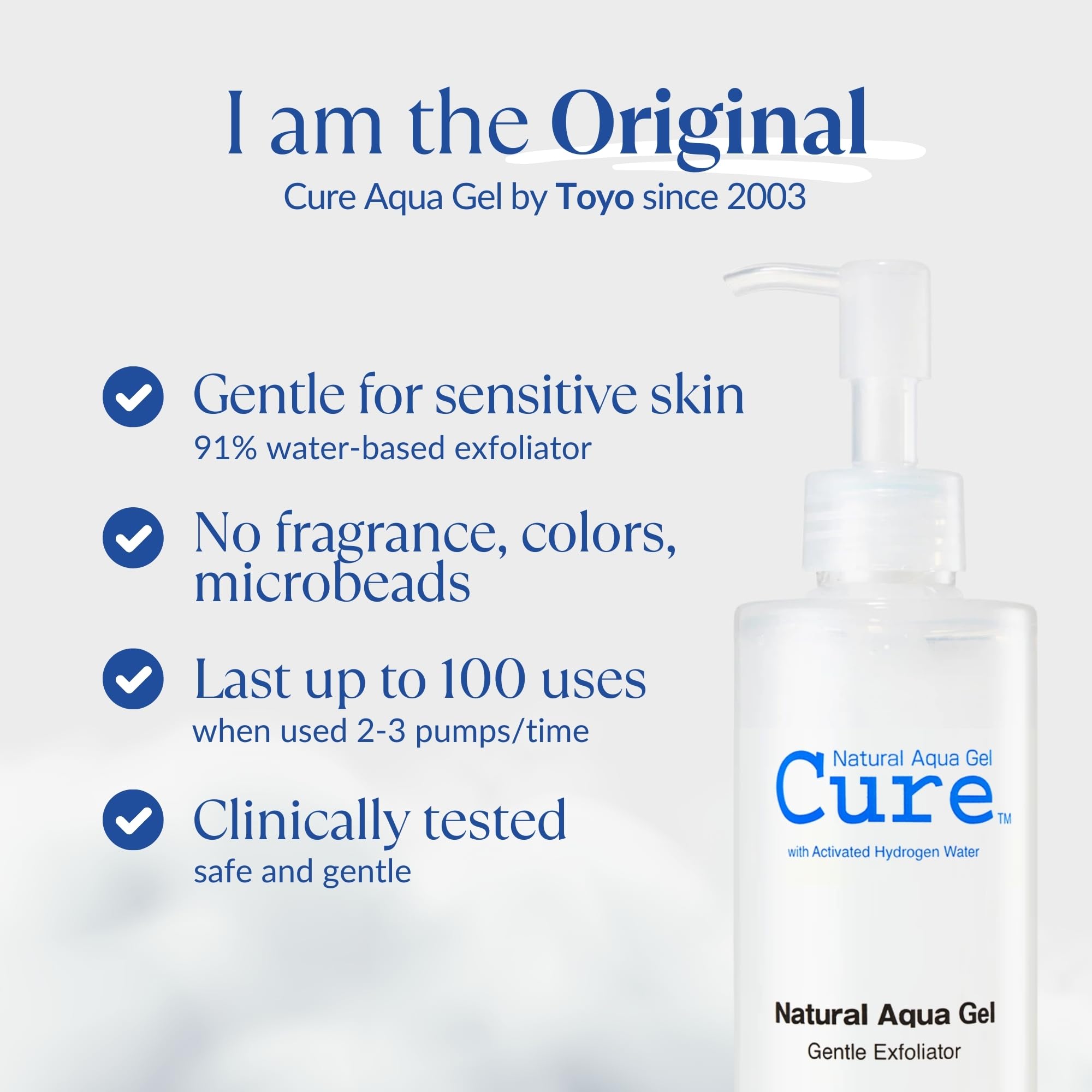 Cure by Toyo | Aqua Gel Gentle Exfoliator | Clear and Softer Skin | Non-Abrasive Face and Body Cleanser | Sensitive Skin | Big Size 8.82oz