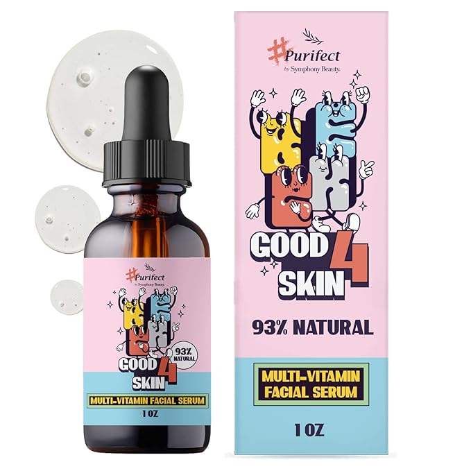 Purifect Good 4 Skin Multi-Vitamin Facial Serum with Vitamin C, E, B & K - Hydrating & Brightening Face Serum for All Skin Types, Supports Skin Barrier, Moisturizing, Vegan, Cruelty Free - 1 fl oz