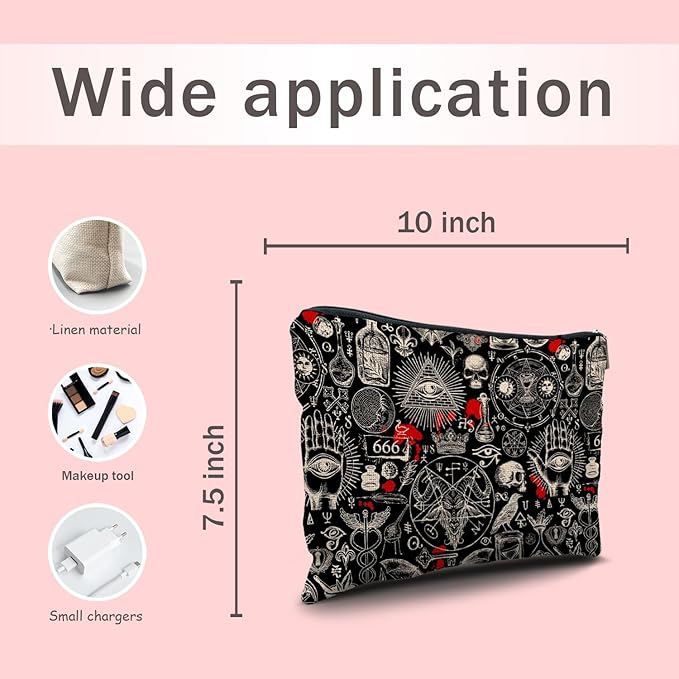 Nogrit Gothic Black Makeup Bag,Gothic Gifts for Women,Halloween Gifts for Women,Retro black Small Cosmetic Makeup Bag for Purse,goth gifts for women