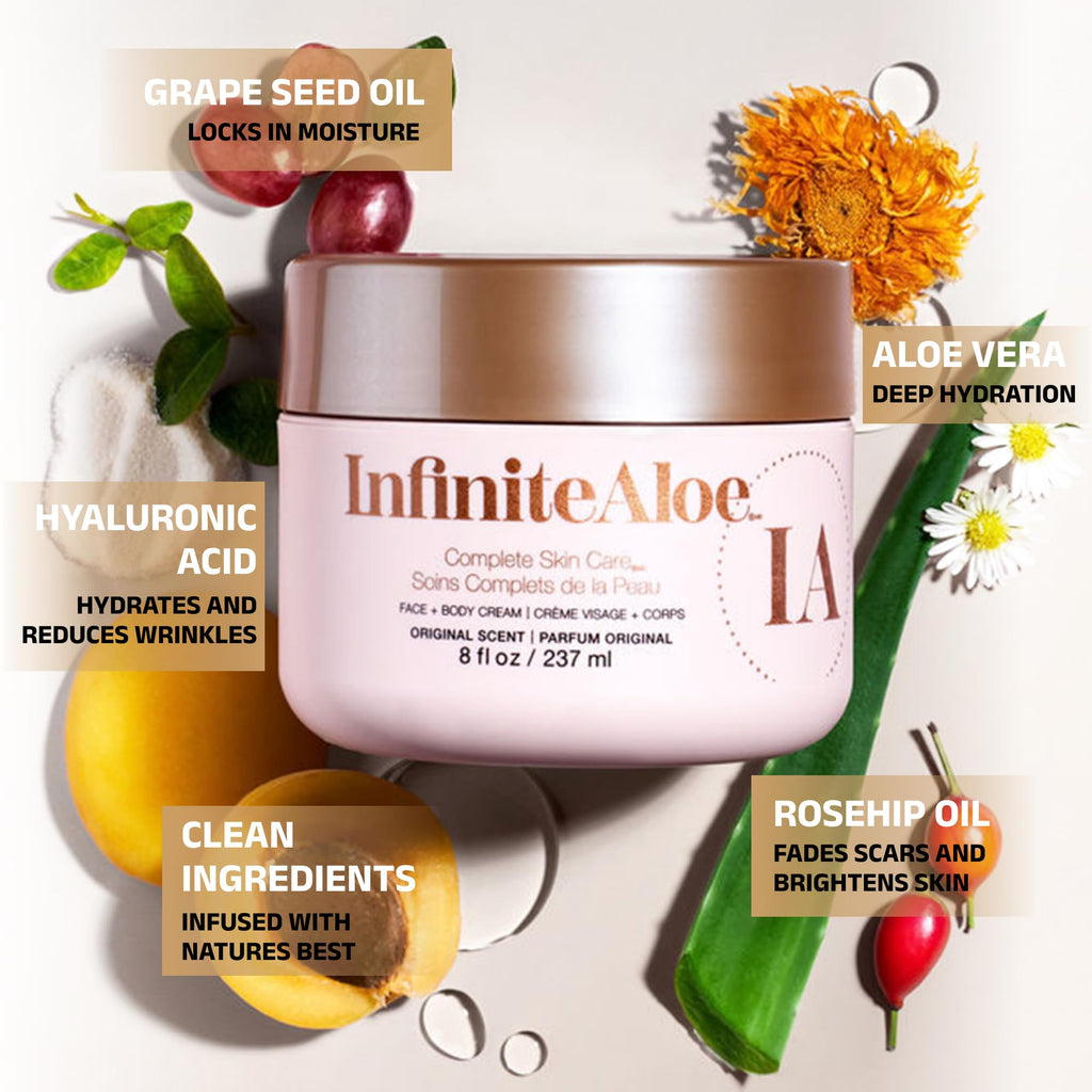 InfiniteAloe Complete Skin Care, Aloe Vera Powered Face and Body Cream for All Skin Types, Dry Skin Everyday Hero, Original Scent - Small Jar 2 oz