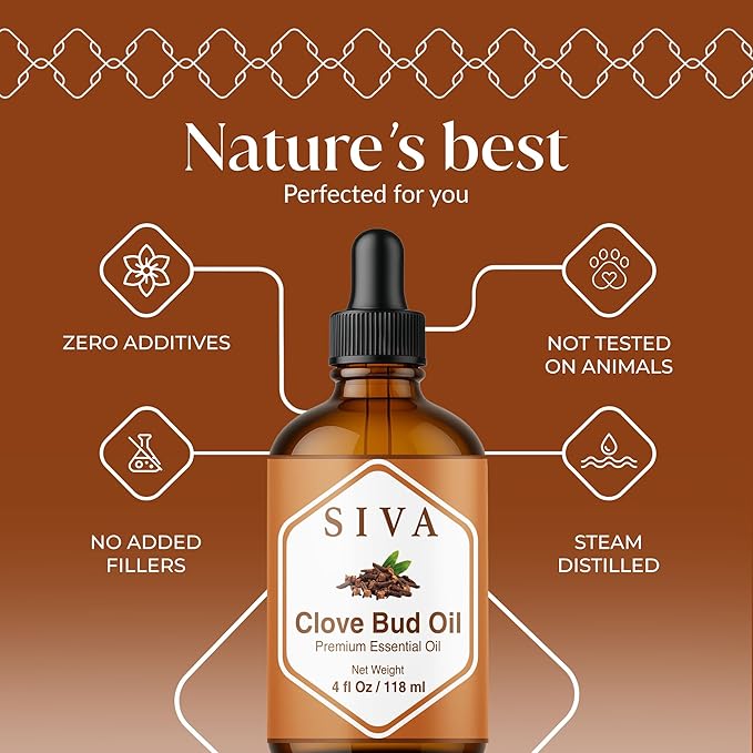 Siva Clove Bud Essential Oil, Glass Bottle with Dropper, 4 Fl Oz (118 ml)