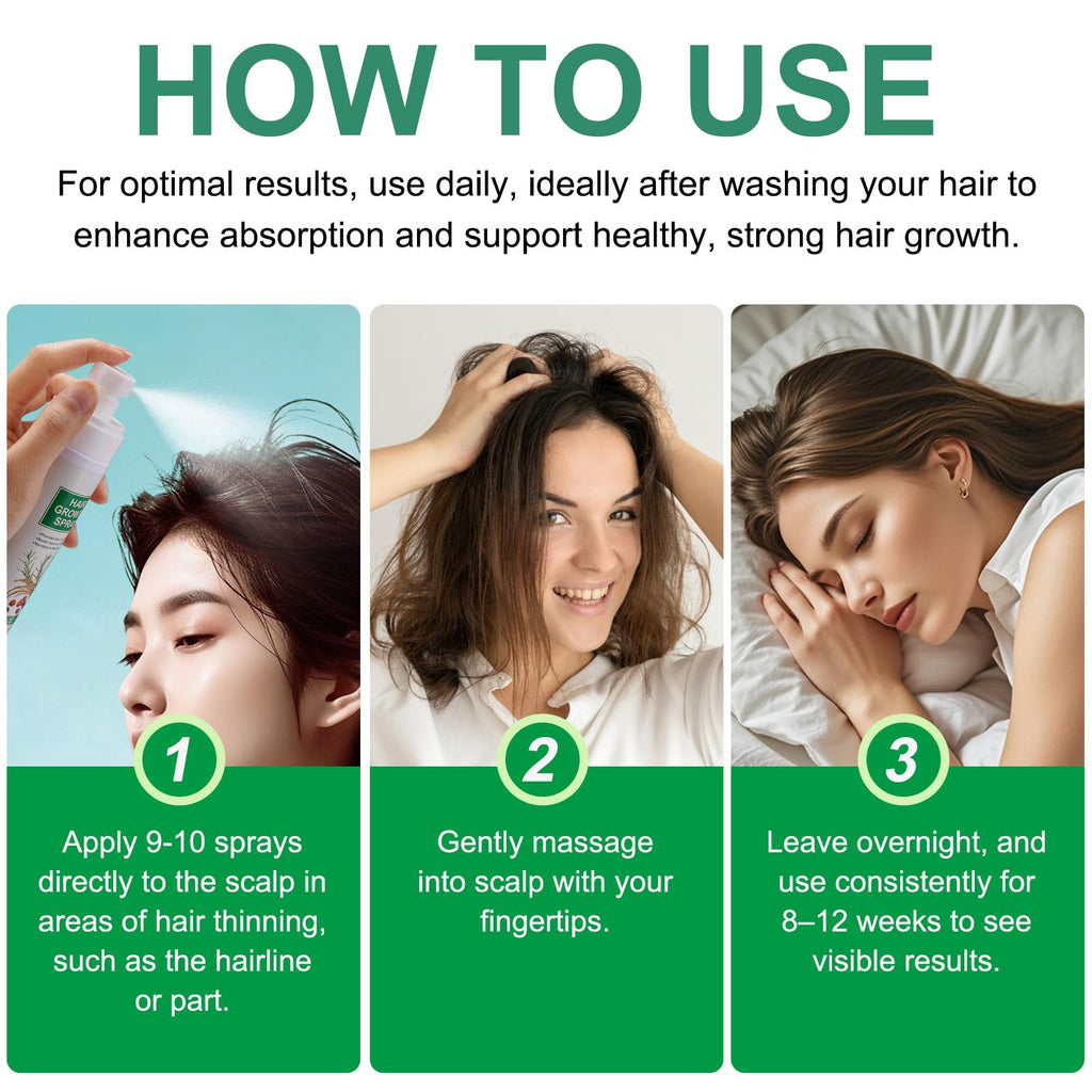 Hair Growth Serum Spray, Natural Hair Growth Spray With Biotin, Batana, Rosemary, and Castor Oil, Caffeine Ginseng Scalp Care Treatment, Thinning Hair Regrowth Thickening for Women Men 4 Fl Oz