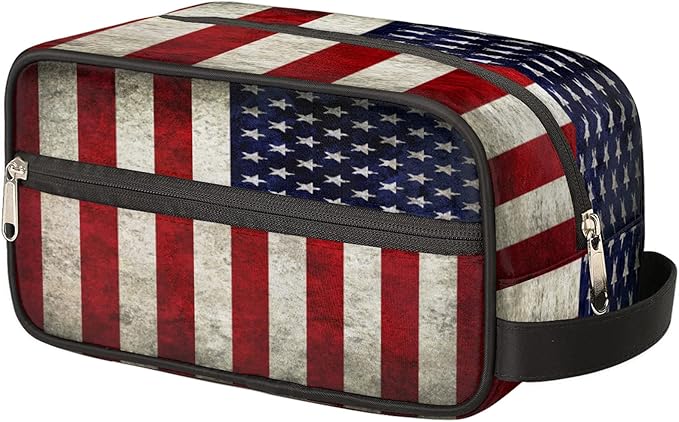 Pardick Travel Toiletry Bag for Women Men Retro American USA Flag Lightweight Cosmetic Makeup Bag Organizer Waterproof Shaving Bag Dopp Kit with Large Capacity for Toiletries and Shaving Accessories