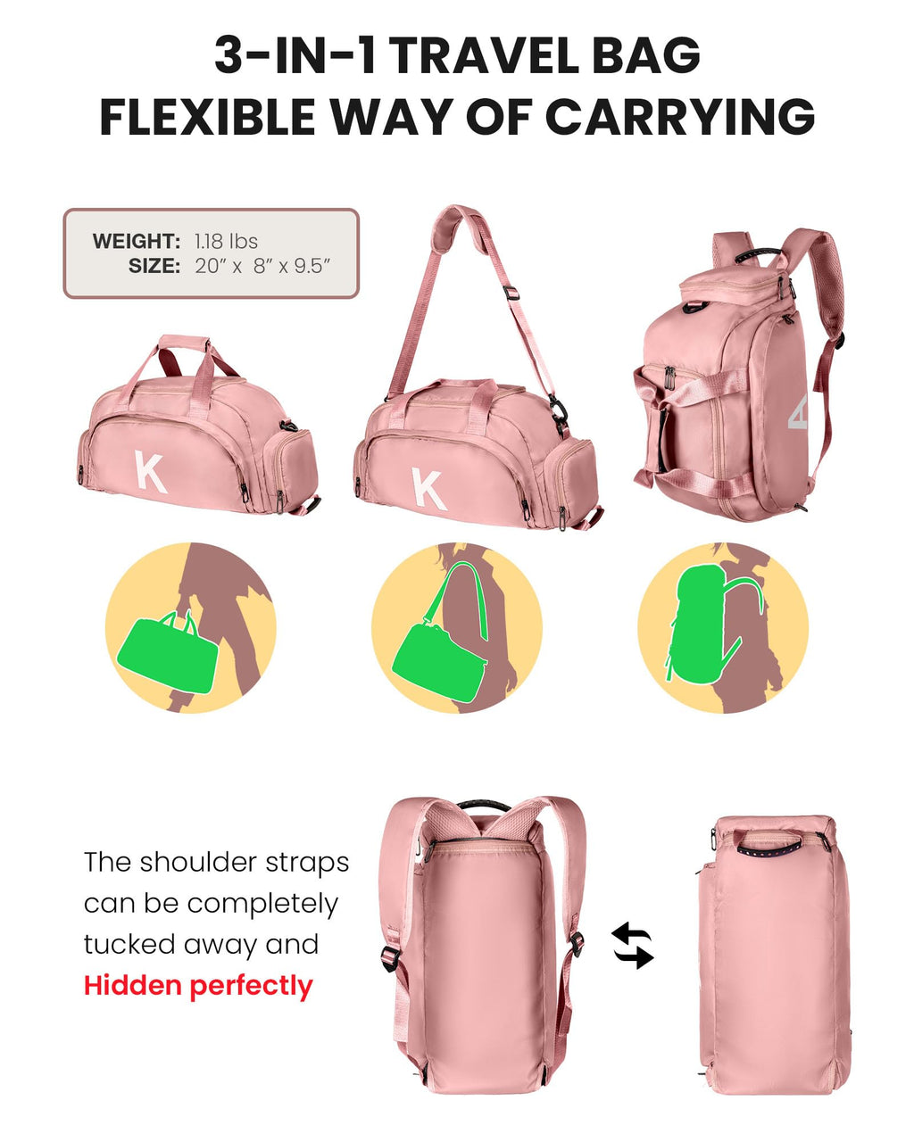 Vogewood Initial Gym Bags with Shoe Compartment, Gifts for Teen Girls 12-14