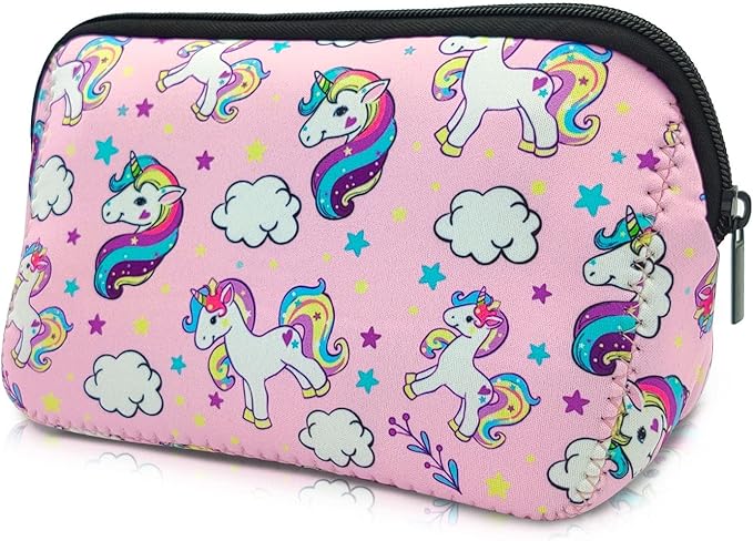 AJLTPA Waterproof Neoprene Cosmetic Bag, Pink Unicorn