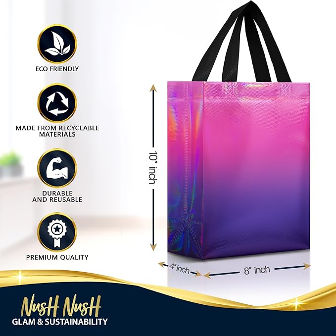 Nush Nush Medium Purple to Pink Rise Gift Bags, 8 x 4 x 10, Set of 12