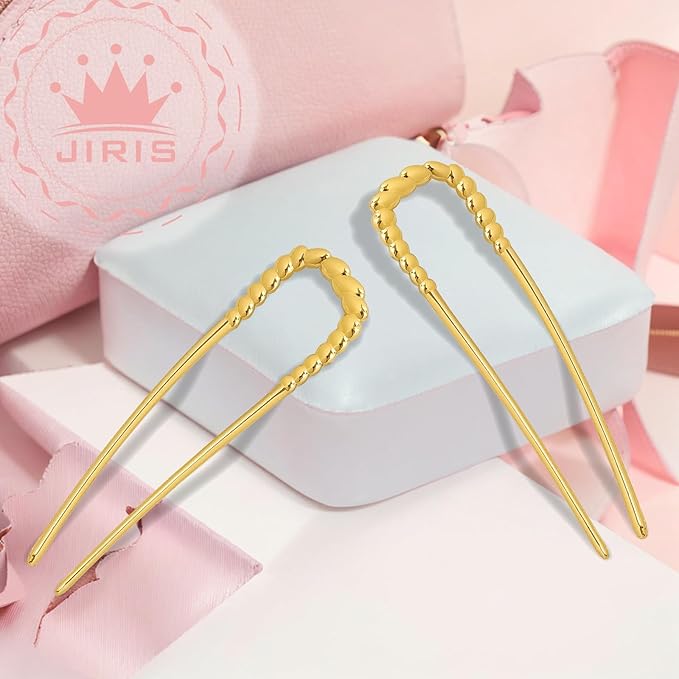 JIRIS 2PCS 5.5Inch French Hair Pins Large U-Shaped Pins for Women and Girls Fashion Metal Hair Pin French Twist Hair Pins for Buns, Updos,Stylish and Functional(set4-gold)