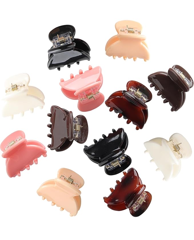 CHLINS 12 Pcs Small Hair Clips for Women, Cute Acrylic Mini Claw Clips Accessories for Thin Fine Hair, Non-Slip Little Jaw Clamps for Half Updo Styling & Bangs