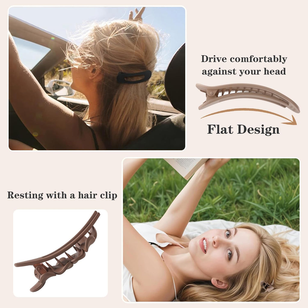 6 Pack Large Flat Claw Clips for Women, French Matte Non Slip Flat Hair Clips, 3 Styles Strong Hold Side Slide Barrettes for Thick Thin Fine Hair, Duckbill No Crease Hair Accessories (Black&White)