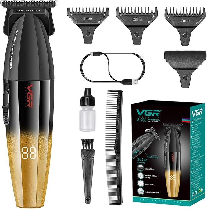 VGR 906 Cordless Hair Trimmer for Men with Zero-Gap T-Blade, Gold