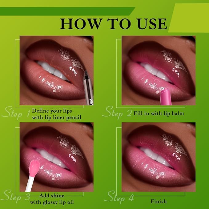 Wugbc Brown Lip Liner & Pink Lip Gloss Set Moisturizing Lip Kit, Smooth Dark Brown Lip Liner Pencil Hydrating Lip Tinted Oil Non Sticky Lip Click Balm Lightweight Long Lasting Daily Lip Care for Women