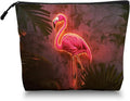 Scribesense Cosmetic Bags Travel Makeup Toilet Case Waterproof Pouch for Women Girls 6.7X9.45inches - Pink Flamingo With Neon Lighting