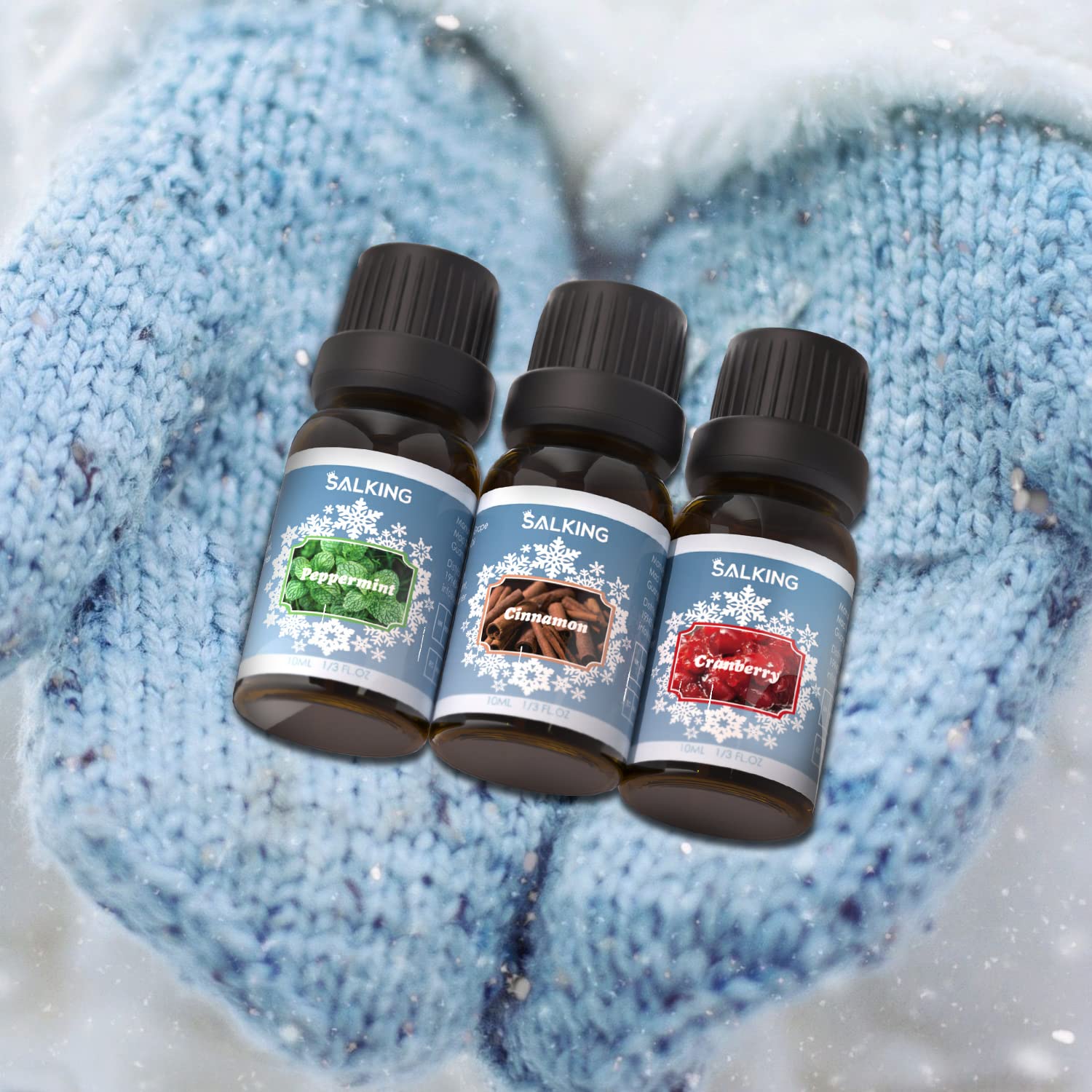 SALKING Winter Set of Scented Oils, Premium Fragrance Essential Oils Gift Set for Diffuser, Soap & Candle Making Scents - Cinnamon, Christmas Wreath, Sugar Cookie, Cranberry, Peppermint, Gingerbread