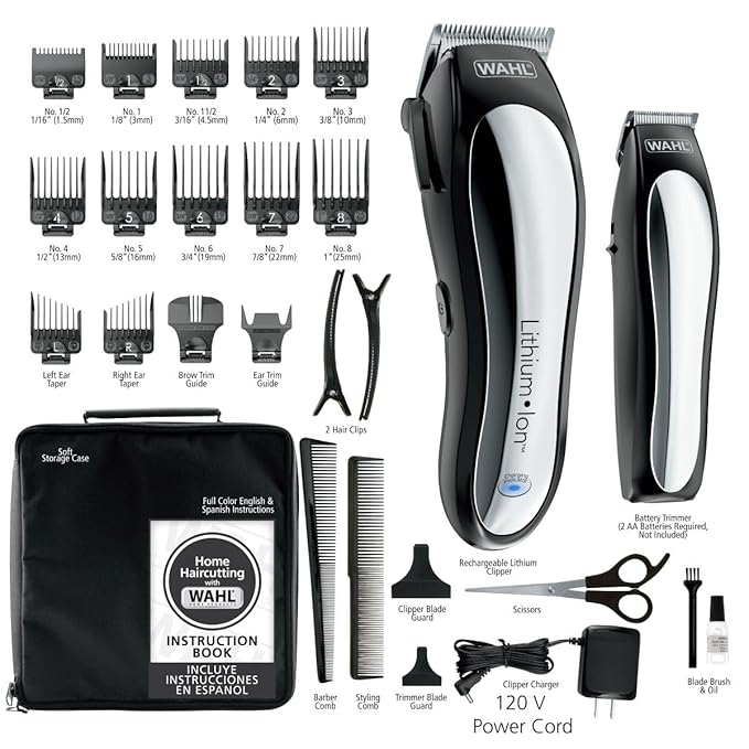 Wahl USA Lithium-Ion Cordless Hair Clipper & Trimmer Haircutting Combo Kit