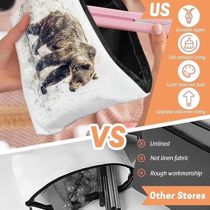 Scribesense Makeup Bag Travel Cosmetic Bags Small Makeup Case Waterproof Zipper Pouch for Women Girls 7X9inches - Bear'S Journey in A Misty Watercolor Landscape