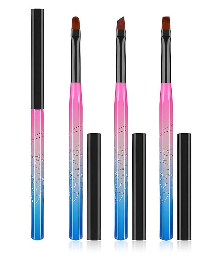 AMilHiTon 3PCS Nail Polish Clean Up Brush, Gilded Pink Blue