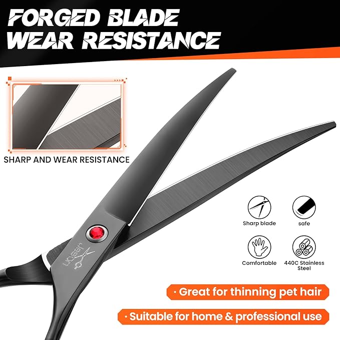 JASON Curved Dog Grooming Scissor - 7" Professional Down-curved Shears