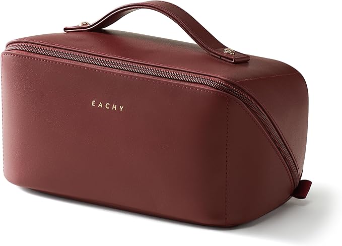 EACHY Travel Makeup Bag,Large Capacity Cosmetic Bags for Women,Portable Pouch Open Flat Toiletry Bag Make up Organizer with Divider and Handle