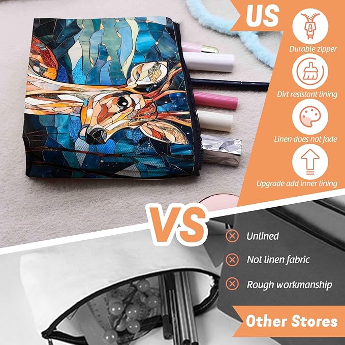 Scribesense Cosmetic Bags Travel Makeup Toilet Case Waterproof Pouch for Women Girls 6.7X9.45inches - Colorful Celestial Deer