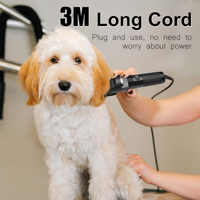 Hansprou Dog Clippers for Grooming, 12V Professional Dog Clippers，Heavy Dutt Corded Pet Hair Trimmer Pet Trimmer for Thick Hair with Guard Combs Brush