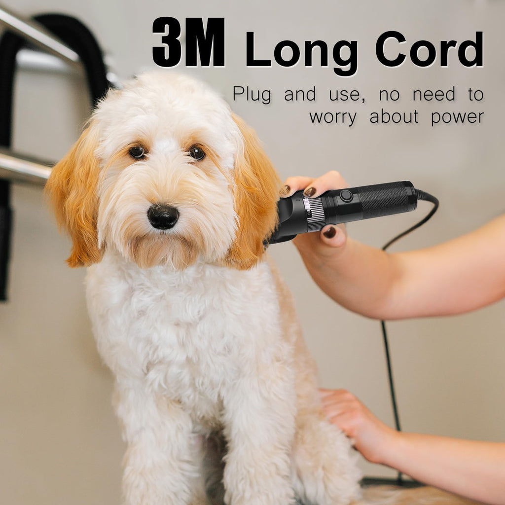Hansprou Dog Clippers for Grooming, 12V Professional Dog Clippers，Heavy Dutt Corded Pet Hair Trimmer Pet Trimmer for Thick Hair with Guard Combs Brush
