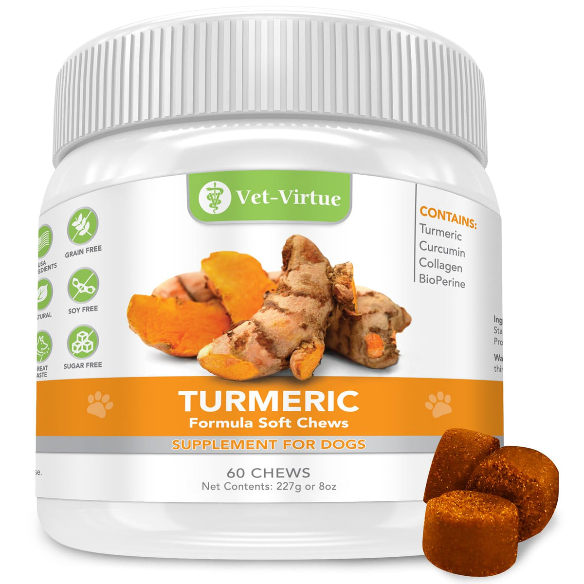 VET-VIRTUE Turmeric for Dogs, Organic Curcumin Soft Chews, 120 Count