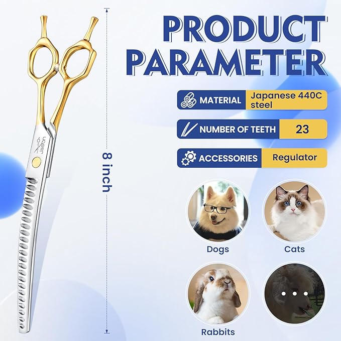 Jason Curved Dog Chunker Scissors - 8" Grooming Downward Shears 23 Teeth