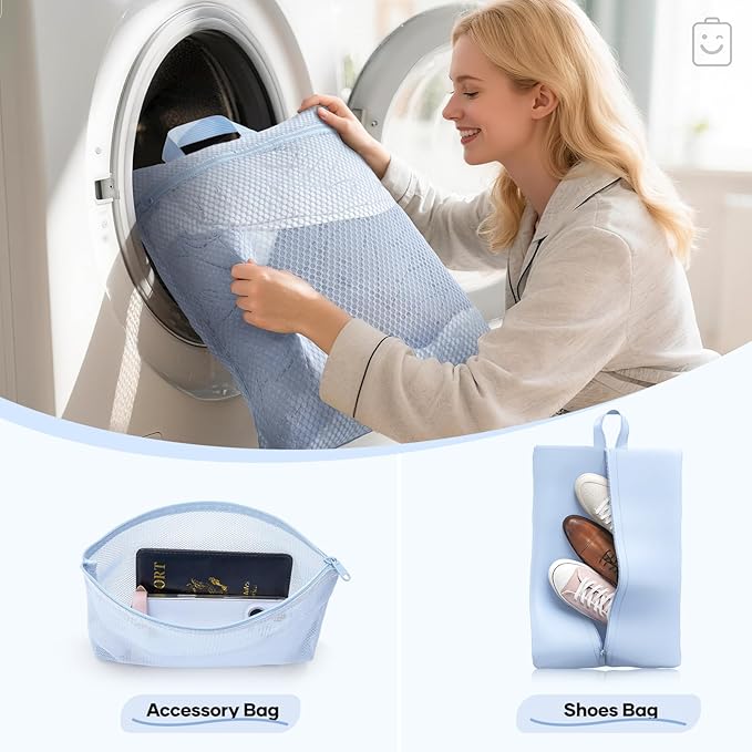 Veken 9/11 Set Compression Packing Cubes Garment Bags for Travel Essentials,Compressible Expandable Luggage Organizer Bags for Clothing,Space Saver Bags with Over 1000 pcs of Mesh Holes(Light Blue)