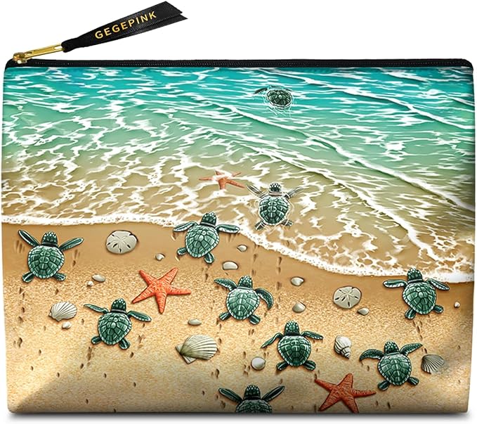 GEGEPINK Cute Makeup Bag for Purse Waterproof Cosmetic Bags for Women Funny Smooth Zipper Travel Toiletry Pouch 10X8 Inches-Seashell on Beach Makeup pouch