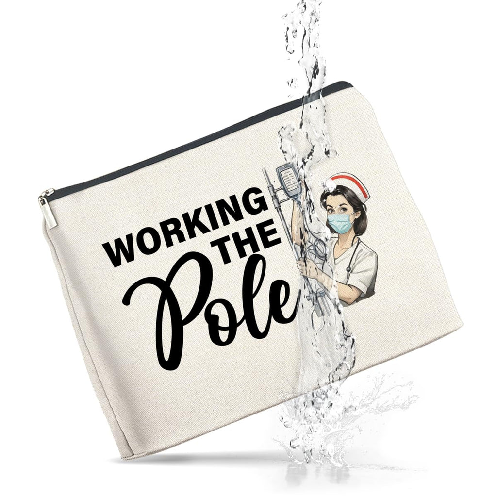 Nurse Gifts Makeup Bag, Funny Nurse ICU Nurse ER Nurse RN Appreciation Gifts, Nurse Graduation Gifts, Working The Pole Nurse Zipper Makeup Pouch