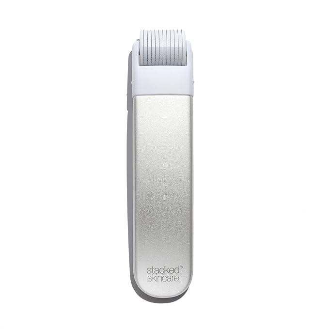 StackedSkincare Microneedling Skin Refining Tool with Replaceable 0.2mm Roller Head – Cosmetic Microneedling for Daily Use – Aluminum Handle for Smoother-Looking, Even Skin