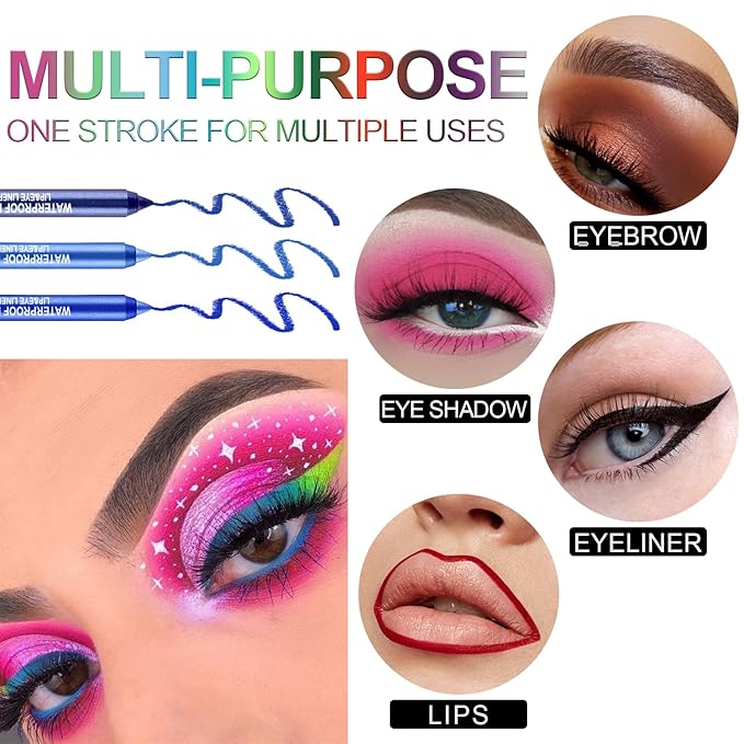 Meilury 3 Colorful Eyeliner Pen Set, Eye Shadow Pencil, Pearl Eyeliner Kit Metallic Glitter Colored Eye liner for Women Eye&Lip Liner Professional Waterproof Eye Makeup (3PCS D)