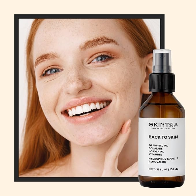 SkinTra - Back To Skin - Makeup Removing Oil with Squalane & Vitamin E, Gentle Cleansing for All Skin Types - Safe for Sensitive Areas – No Greasy Residue 100 ml/Net 3.38 Fl. Oz