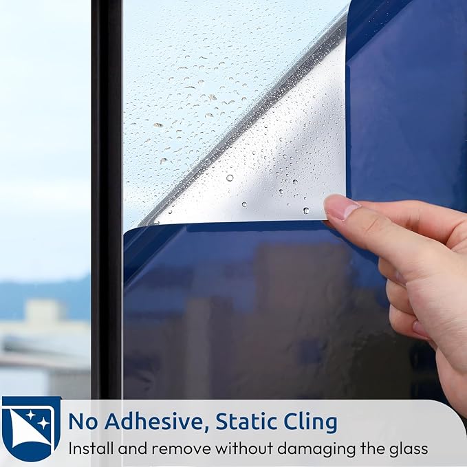rabbitgoo Window Privacy Film One Way, 35.4" x 393.7", Blue Silver