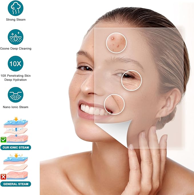 DKURQG Facial Steamer with Extendable 360° Rotating Arm (Blue)