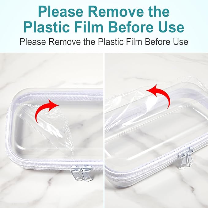 Hoolerry 4 Pcs Hard Clear Zipper Case Makeup Bags Plastic Zipper Pouch Transparent Storage Box Containers for Cosmetics, Snacks, Building Blocks, Puzzles(Clear,7.5 x 3.9 x 2 in,White)
